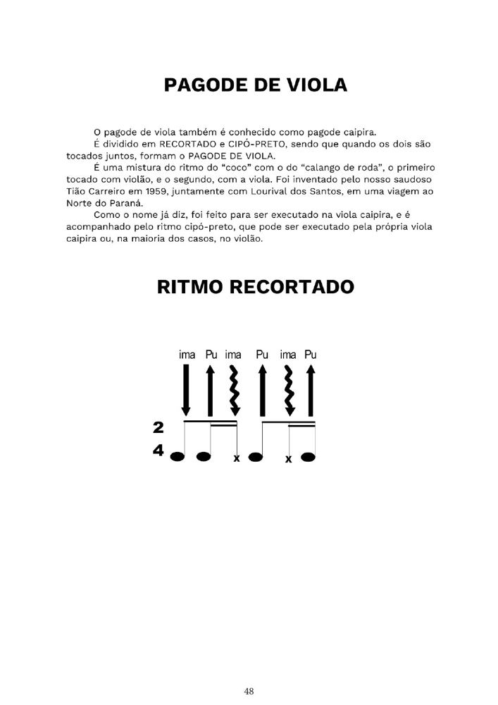 Página do bloco de preparação com a explicação do pagode de viola e o ritmo recortado